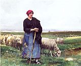 A Shepherdess with her flock by Julien Dupre